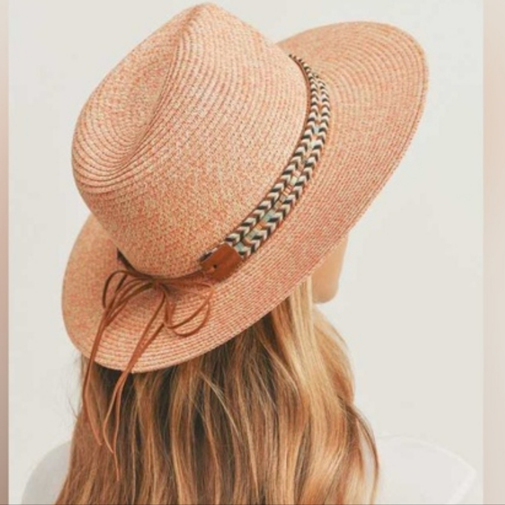 NWT STYLINÉ Pink Woven Fedora Hat